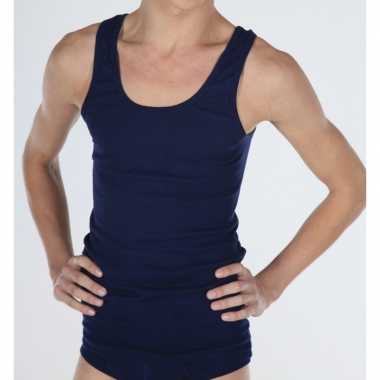 Set van 2x stuks beeren heren hemd/singlet navy blauw 100% katoen, maat: l