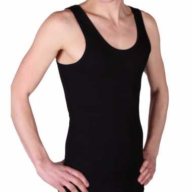 Set van 4x stuks beeren heren hemd/singlet zwart 100% katoen, maat: l