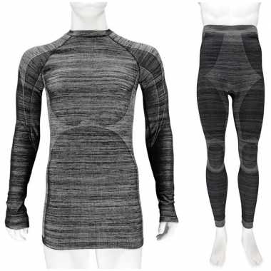 Thermo kleding set shirt en broek zwart melange heren maat l